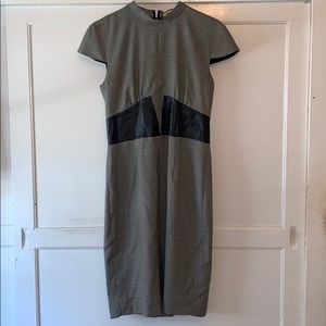 L’Agence Herringbone Dress with Leather Accents